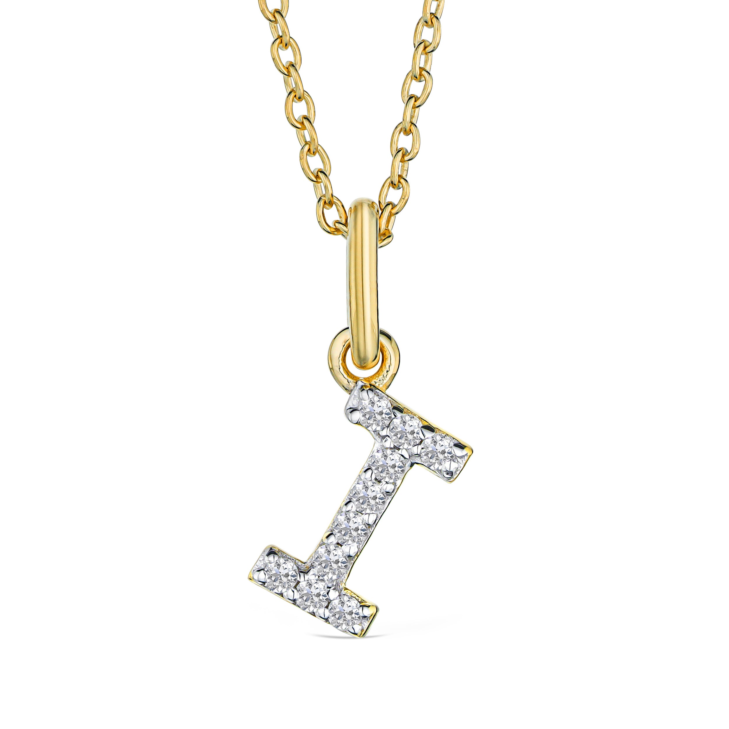 Love Letter Initial I Lab Diamond Necklace set in 18K Gold Vermeil